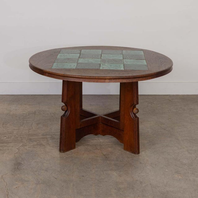 1950s French Adjustable Oak and Tile Table by Guillerme Et Chambron For Sale In Los Angeles - Image 6 of 17