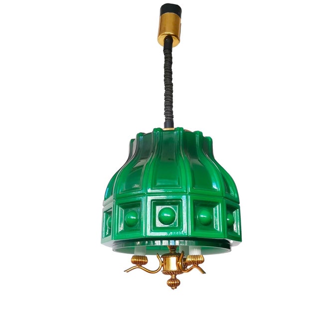 Plastic Large Scandinavia Pull Down Hanging Light in Green Glass by Helena Tynell for Flygsfors, 1960s For Sale - Image 7 of 18