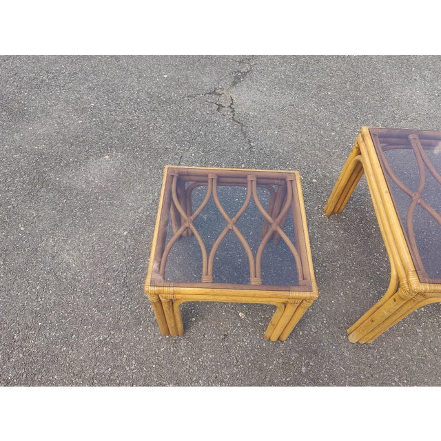 Vintage Boho Bamboo Rattan Table Set- Set of Three For Sale In Washington DC - Image 6 of 12