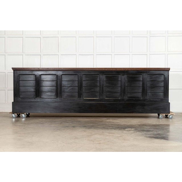 circa 1880 Monumental 19thC English Walnut Top Ebonised Pine Haberdashery Shop Counter W310 x D65.5 x H90 cm Internal...