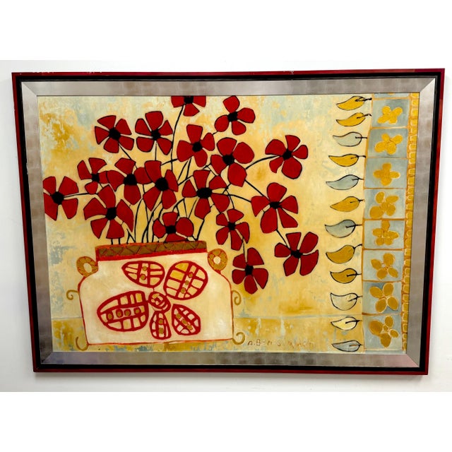 Monumental Original Avi Ben Simhon Floral Still Life, Oil & Enamel on Canvas For Sale - Image 17 of 18