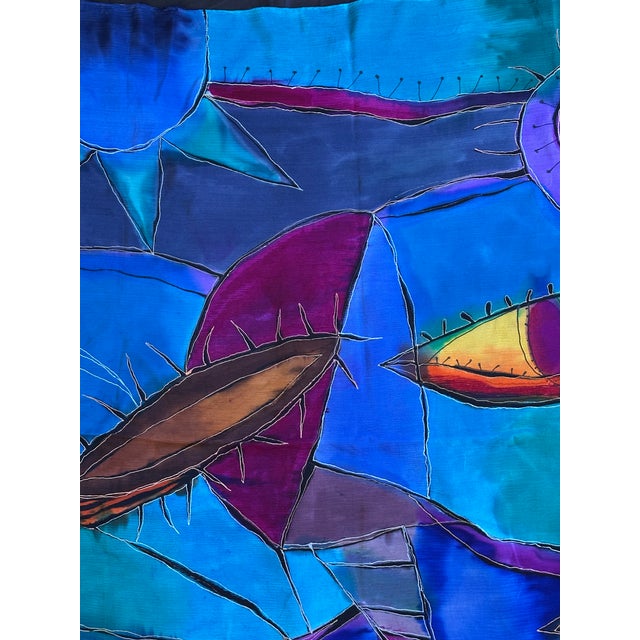 Abstract Surrealist Painting on Textile Silk Fabric Panel For Sale - Image 3 of 11