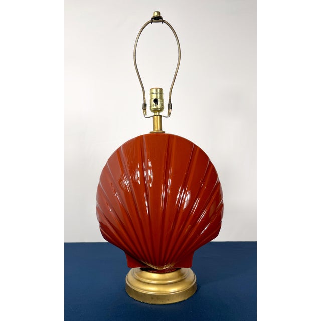 Metal 1980s Postmodern Sculptural Reverse Painted Glass Clamshell Shaped Table Lamp For Sale - Image 7 of 9