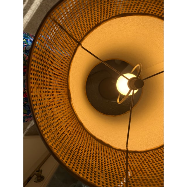 Mid-Century Modern Vintage Mid-Century Modern Wood Floor Lamp With Woven Double Shade. For Sale - Image 3 of 5