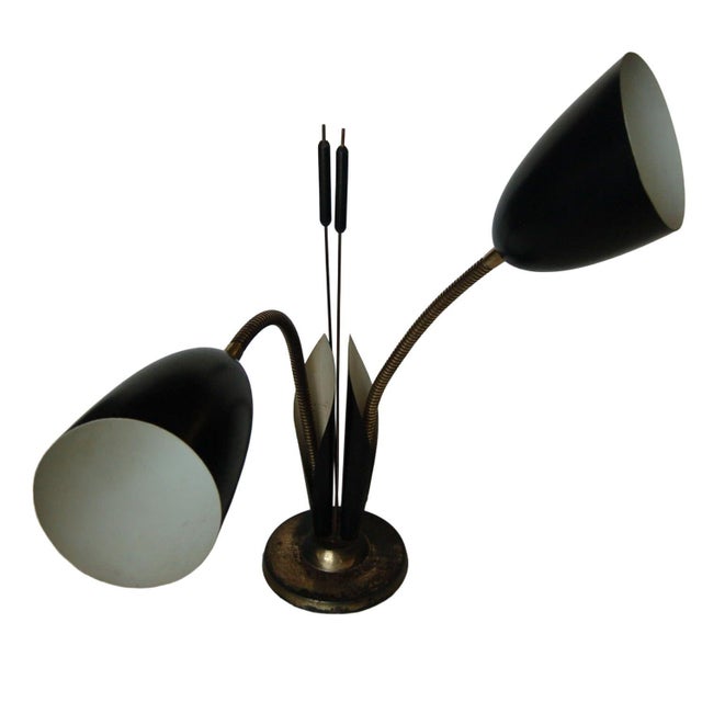 Mid Century Green Enamel Brass Gooseneck Calla Lily Desk Table Lamp For Sale - Image 4 of 5