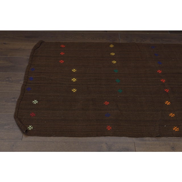 Brown Colorful Vintage Handmade Turkish KIlim Area Rug For Sale - Image 11 of 11