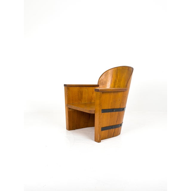 Pine Armchair with Black Iron from Åby Bruk, Sweden, 1940s For Sale - Image 3 of 9