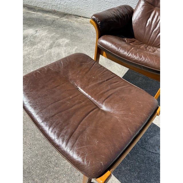 Authentic Göte Möbler Swedish Leather Lounge Chair & Ottoman | Mid Century Modern Teak Armchair | 1970s Scandinavian Design For Sale - Image 11 of 12