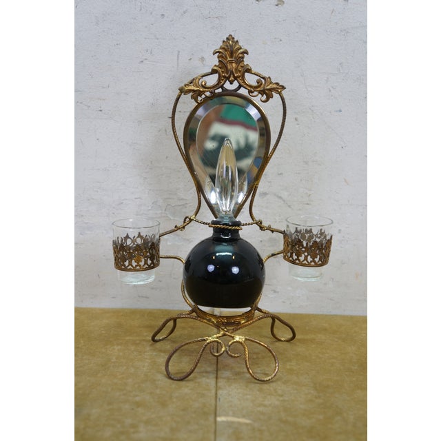Antique French Napoleon III Gilt Brass Table Top Perfume Vanity Set & Mirror 10" For Sale - Image 6 of 18