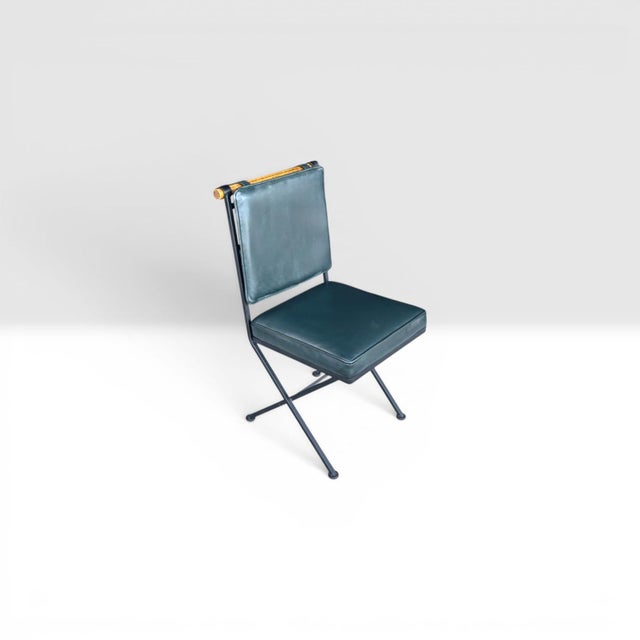 Sculptural Iron X-Frame Dining Chairs in Dark Green Leather – Set of 4 For Sale - Image 11 of 15