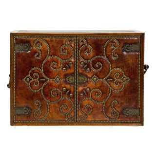 A Mid-Century Studded Leather Covered Bar Cabinet in the Spanish Revival Taste, For Sale