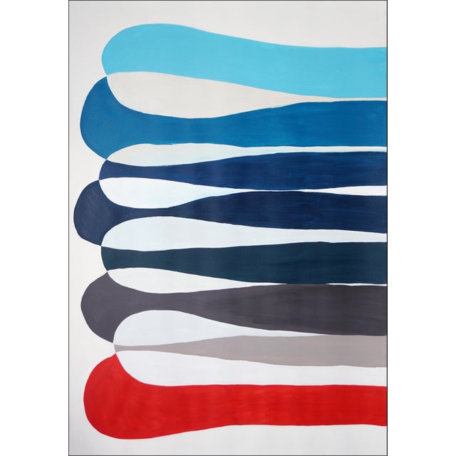 2026, Looping Horizon, Modern Organic Diptych, Color Band Elipse in Blue and Red, Acrylic Paint on Watercolor Paper by Ryan Rivadeneyra For Sale - Image 4 of 10