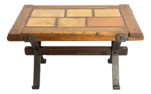French Terracotta Tiles & Chestnut Top & Wrought Iron Coffee Table, 1960