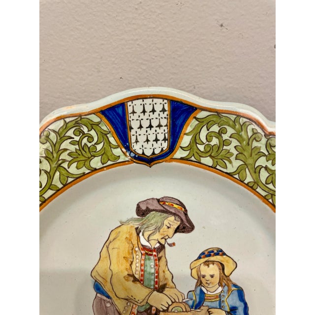 French Country Late 19th Century French Porquier Beau Quimper Plate For Sale - Image 3 of 11