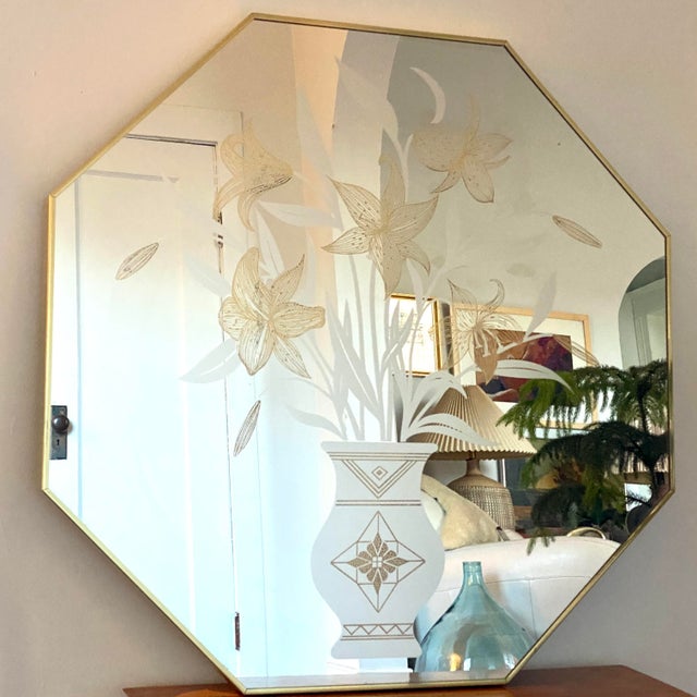 1980s Windsor Art Robert Slimbach Octagonal Tiger Lily Floral Mirror
