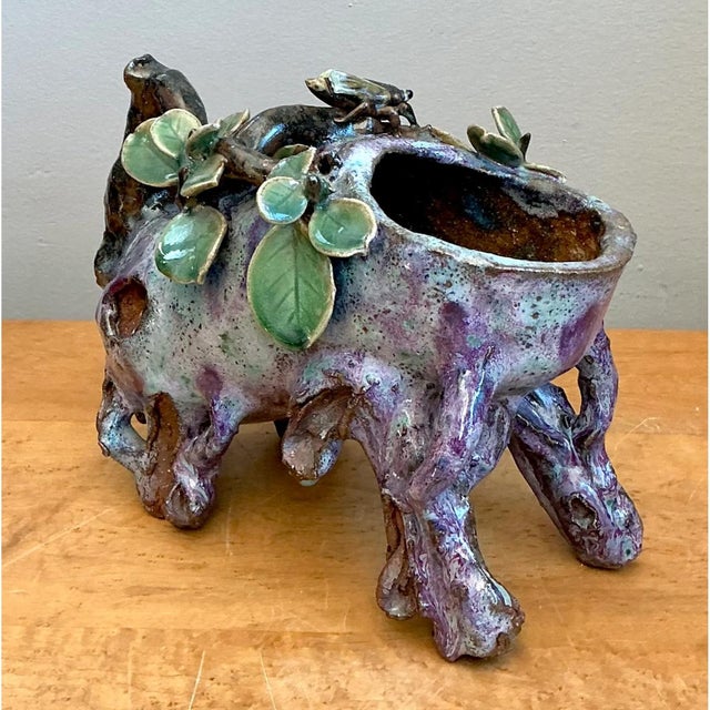 Eggplant Vintage Sinwah Pottery Faux Bois Cache Pot For Sale - Image 8 of 12