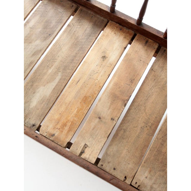 Antique 19th Century Wooden Spindle Back Bench With Scalloped Crest Rail For Sale - Image 17 of 18
