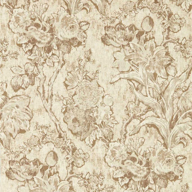 Sanderson Fringed Tulip Toile Wallpaper in Jute - a Sample For Sale