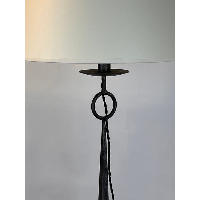 Metal Mid 20th Century Tall Patinated Wrought Iron Table Lamp With Custom Parchment Shade For Sale - Image 7 of 9