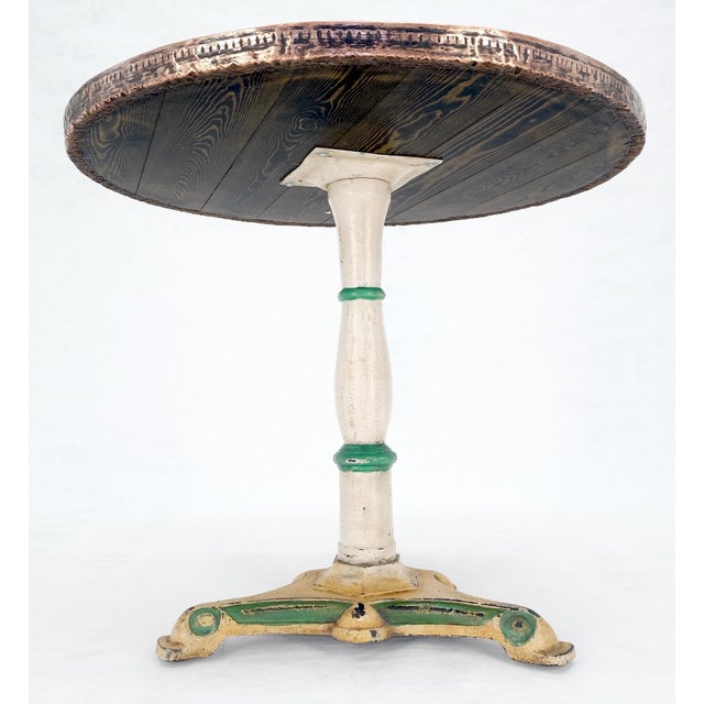 Copper 33" Dia Round Top Gueridon Center Cafe Table on Paint Decorated Iron Base For Sale - Image 12 of 12