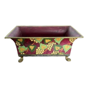 Vintage Hand Painted Oblong Lion Paw Footed Cachepot Planter