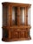 Large Mid-20th Century Colonial Revival Oak China Cabinet With Curved Glass Display Ends & Interior Lighting — Two-Piece Hutch For Sale