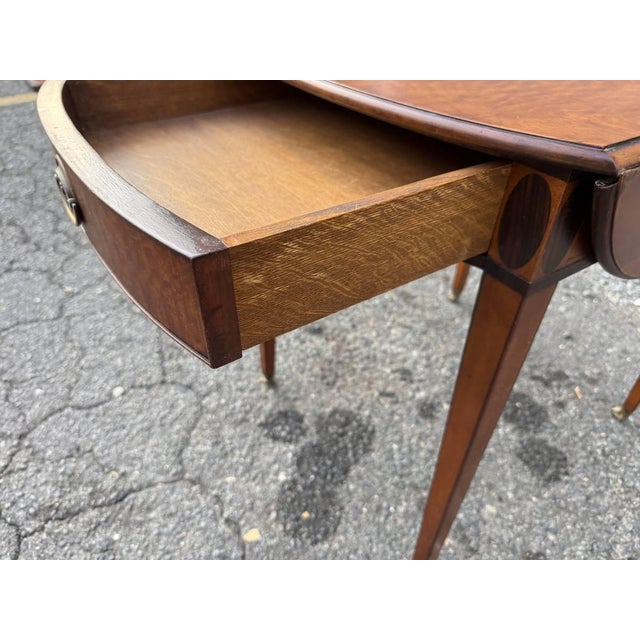 Wood Vintage Federal-Style Burled Wood Pembroke Drop Leaf Side Table For Sale - Image 7 of 18