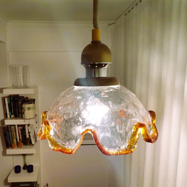 Large Italian Modern Murano Glass Retractable Hanging Lamp, 1960s For Sale - Image 6 of 11