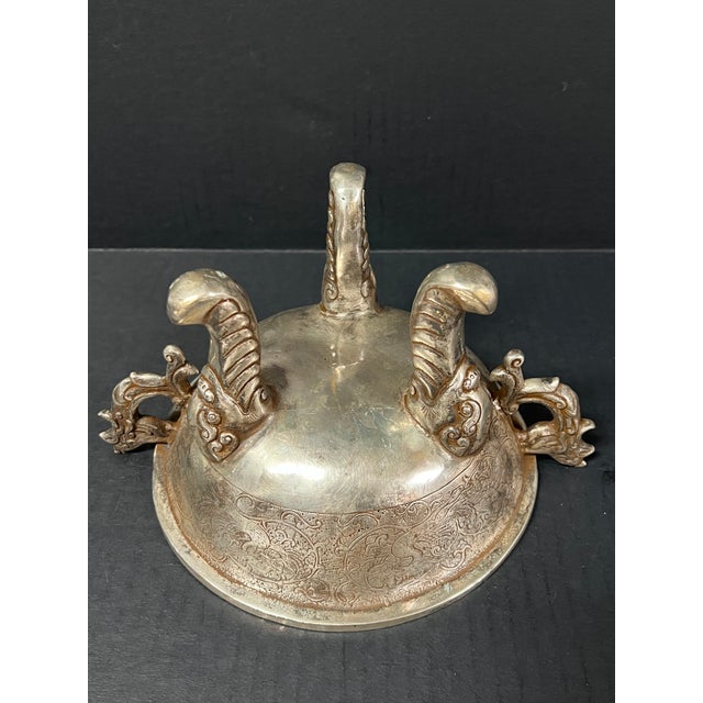 Late 20th Century Chinese Art Silver Gilt Bronze Metal Incense Burner For Sale - Image 9 of 11