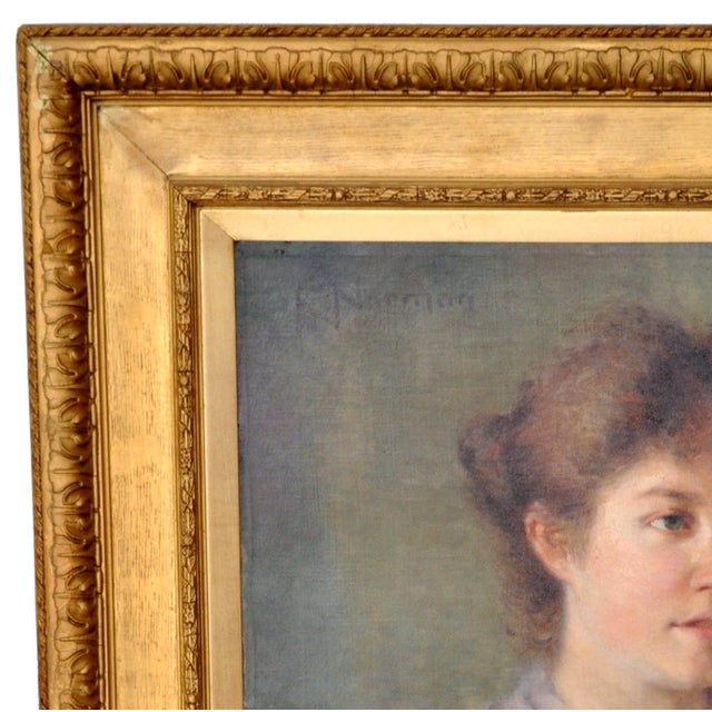 1900 - 1909 Antique 19th Century English Impressionist Oil on Canvas Painting Female Portrait by F. Norman Circa 1895 For Sale - Image 5 of 11