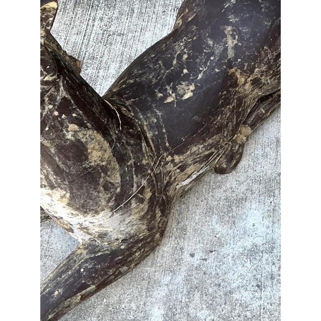 Mid 20th Century Vintage Carved Wood Deer Sculptures - Pair For Sale - Image 5 of 12