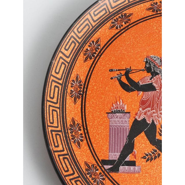 Large Greek Black-Figure Orange Terracotta Wall Plate with Classical Motif, 1970s For Sale - Image 11 of 18