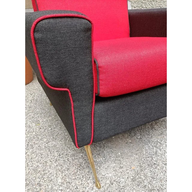 Black Set of Armchairs in Red and Black with Brass Legs, 1950s For Sale - Image 8 of 9