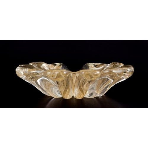 Gold Murano Art Glass Bowl in Clear Glass with Gold Dust Inlay, 1970s For Sale - Image 8 of 9