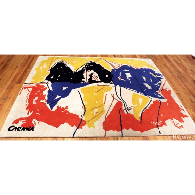 A Breathtaking Yellow, Black, Red and Blue Color Vintage Artist Jan Cremer Art Rug, Country of Origin / Rug Type: Indian...