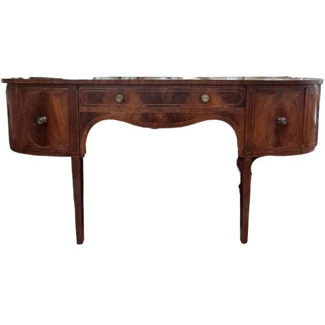 Traditional George III Inlaid Mahogany Demilune Sideboard For Sale - Image 3 of 12