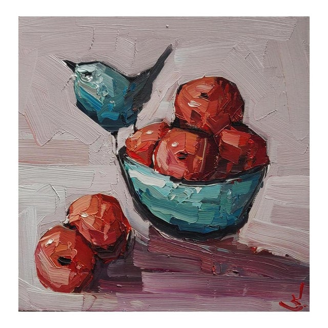 Vivek Mandalia, Bird in the Bowl of Oranges, Oil on Canvas For Sale - Image 4 of 4