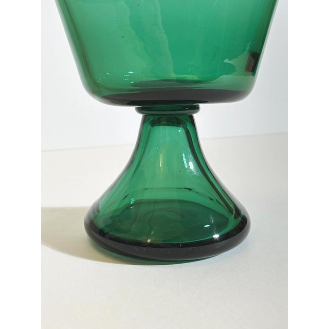 1950s Mid-Century Modern Italian Green Blown Glass Pedestal Vase by Vetro Verde Di Empoli, 1950s For Sale - Image 5 of 10