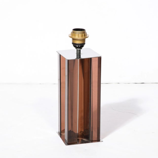 Pair of Mid-Century Modern Smoked Amethyst Lucite & Polished Chrome Table Lamps For Sale In New York - Image 6 of 12