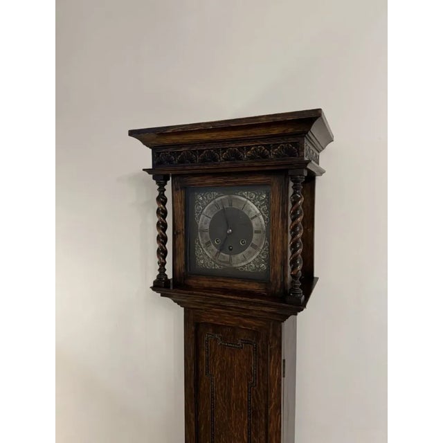 1900 - 1909 Antique Chiming Grandmother Clock in Oak, 1900 For Sale - Image 5 of 8