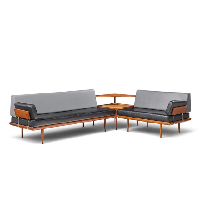 Peter Hvidt for France & Søns "Minerva" Mid Century Danish Teak Three Piece Sectional Sofa This sectional measures: 105.25...