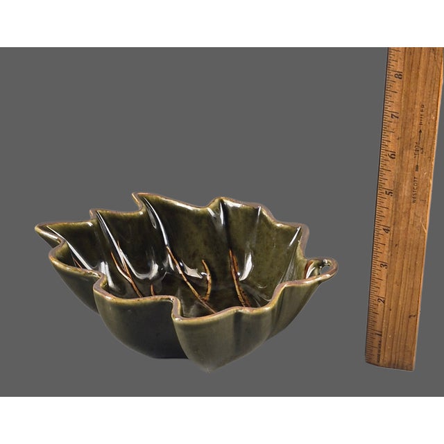 Late 20th Century Glazed Ceramic Olive Green Leaf Shaped Roscher Serving Bowl For Sale - Image 4 of 6