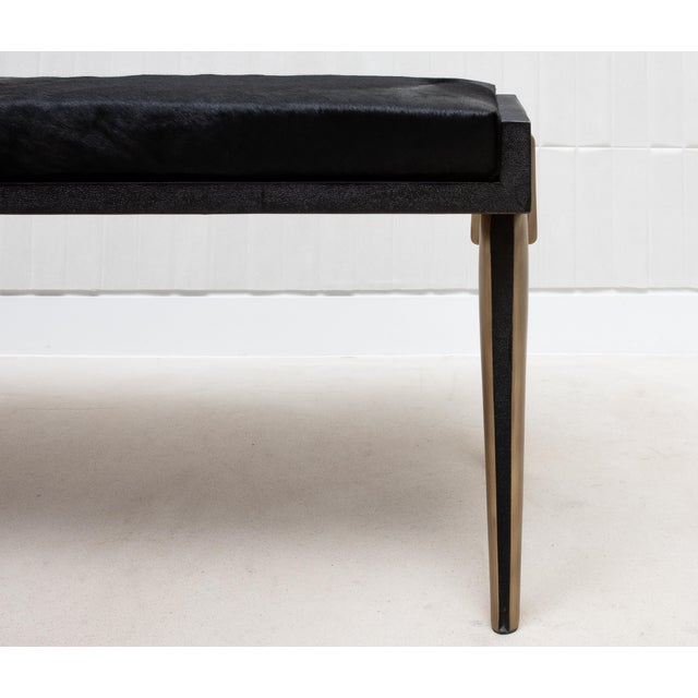 Upholstered Hide Bench in Black Shagreen With Bronze Patina Brass by R&y Augousti For Sale - Image 11 of 11