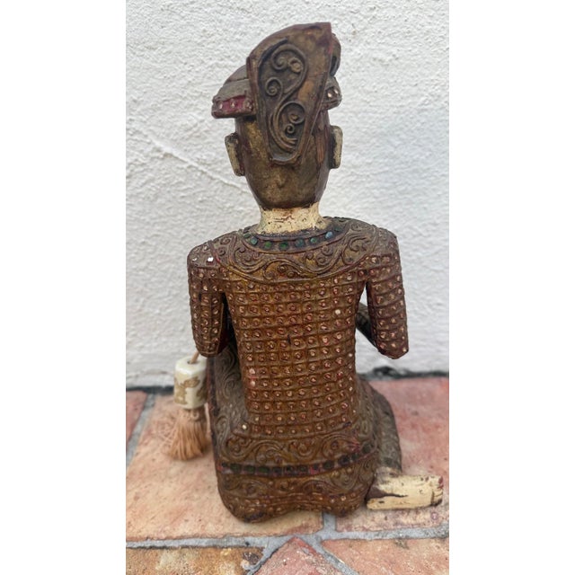 Mid 20th Century Hand-Carved Chinese Wooden Figural Sculpture of Seated Musician With Drum For Sale In Miami - Image 6 of 12