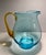 Vintage Mid-Century Modern Scandinavian Blue & Amber Hand Blown Glass Pitcher 8" For Sale - Image 4 of 8