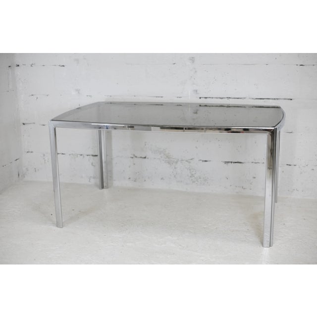 Table in Chromed Metal with Curved Smoked Glass Slab Top, France, 1970s For Sale - Image 12 of 18