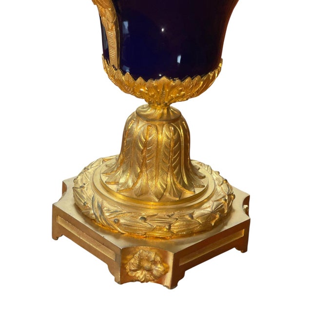 Pair of French Bronze & Deep Cobalt Porcelain Candelabras. 19th Century. For Sale - Image 4 of 8