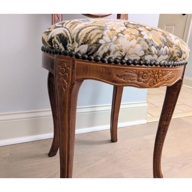 Vintage Carved Walnut Balloon Chair Early Louis XV Style Tapestry For Sale - Image 13 of 14