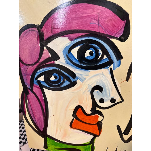 1970s 1970s Peter Keil Original Abstract Cubist Portraiture Painting For Sale - Image 5 of 6