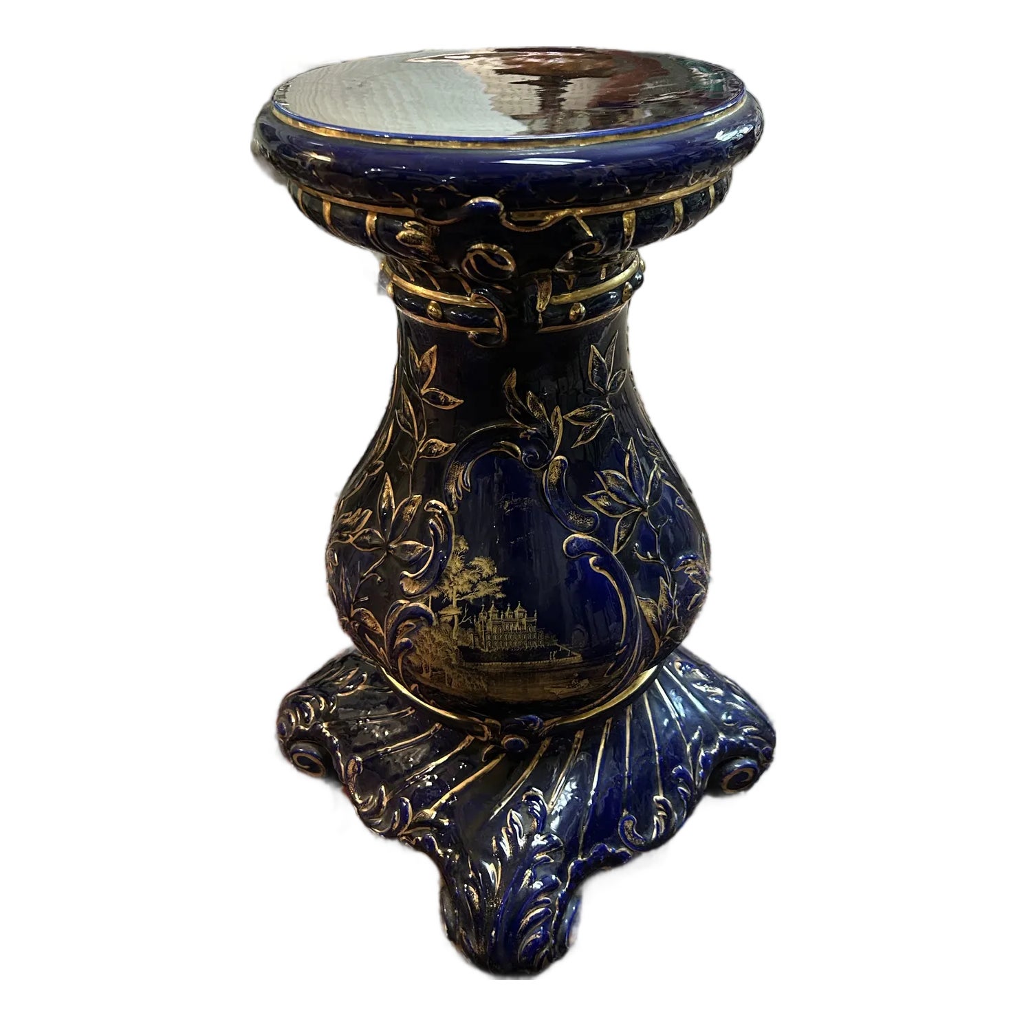 Late 19th Century Rorstrand Sweden Cobalt Blue Majolica Pedestal